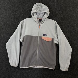 Patagonia Jacket Kids XL 14 Gray Fleece Hooded Colorblock Full Zip Outdoor